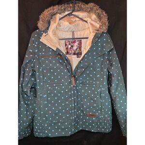 Burton Womens Snowboard Jacket Size L Waterproof Insulated Hooded Faux Fur Trim